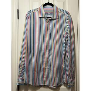 Bugatchi Uomo Shaped fit Size L Striped Men's Modern Dress Shirt Preppy